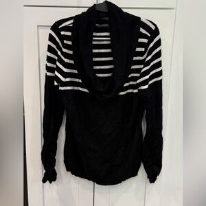 Alfani - Black and White Striped Cowl Neck Sweater - Large